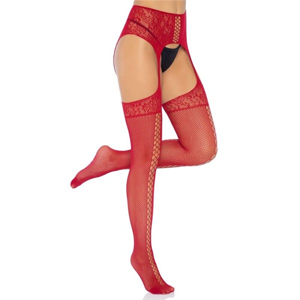 LACE UP GARTERBELT STOCKINGS BURGUNDY ONE SIZE