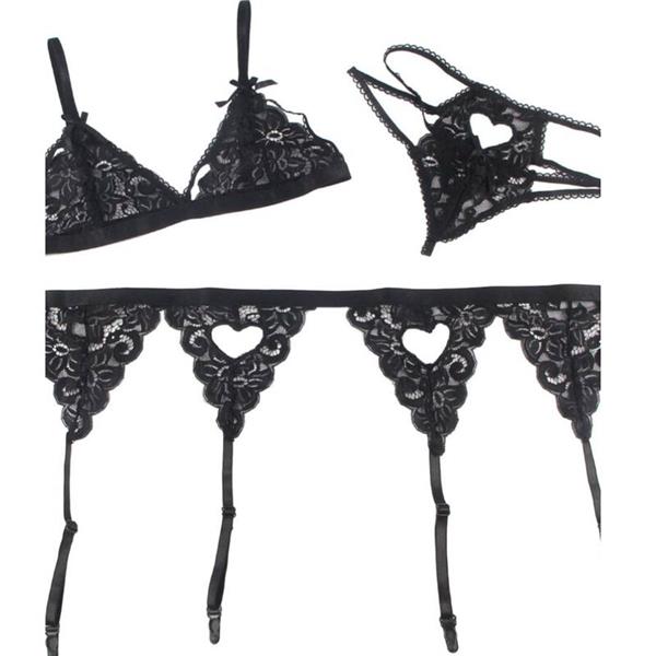 KOMPLET TREH KOŠARIC BRA + GARTER PAS + TANGICE S/M