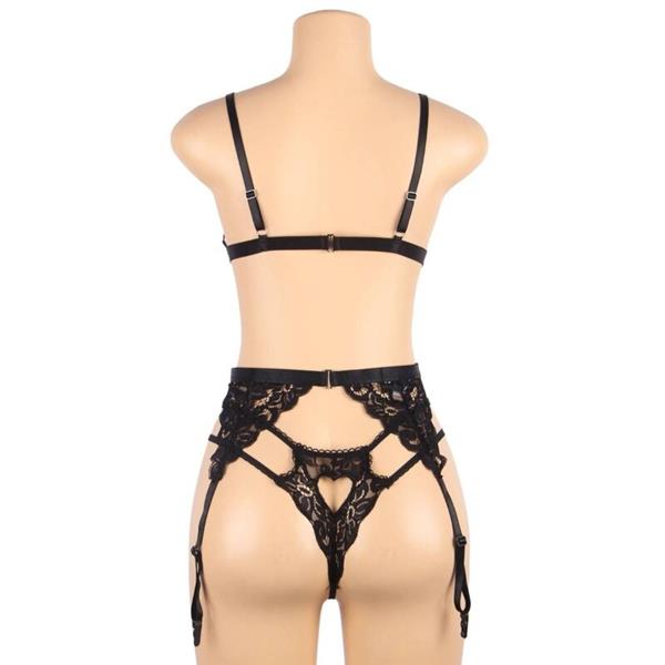 KOMPLET TREH KOŠARIC BRA + GARTER PAS + TANGICE S/M