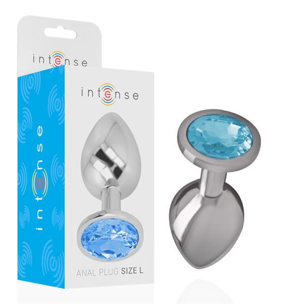 ALUMINUM METAL ANAL PLUG WITH BLUE CRYSTAL SIZE L