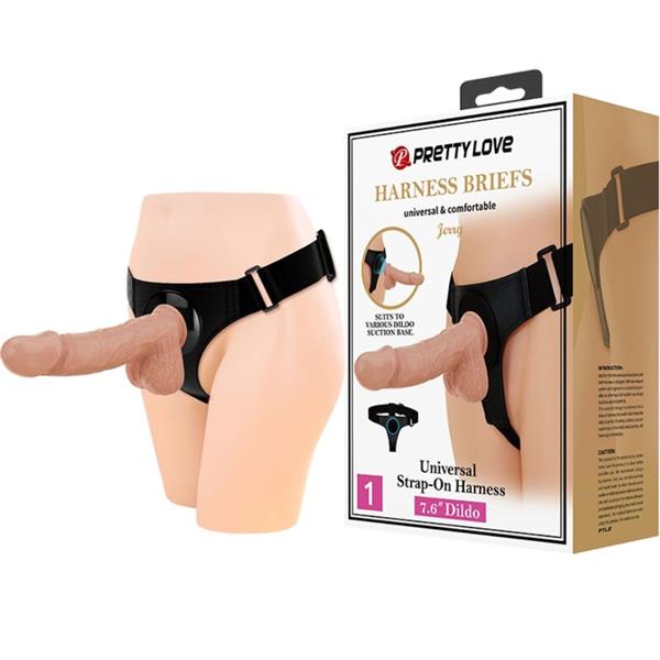 HARNESS BRIEFS UNIVERSAL HARNESS WITH DILDO JERRY 21.8 CM NATURAL