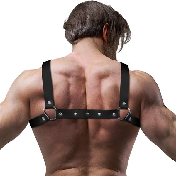 MENS ADJUSTABLE ECO-LEATHER CROSS CHEST BULLDOG HARNESS