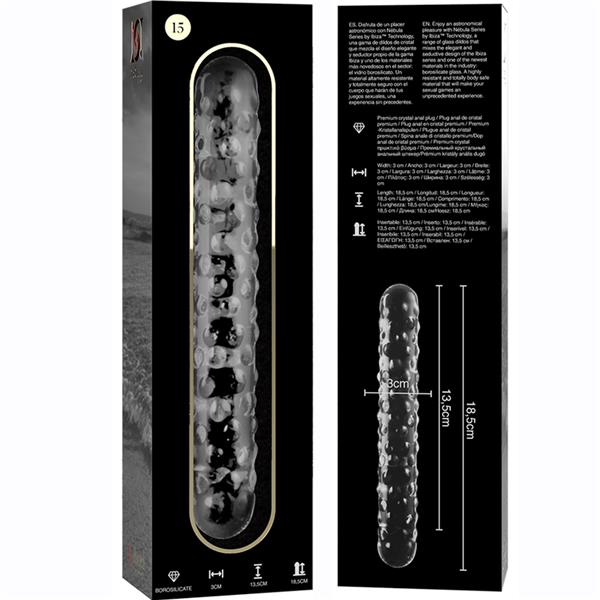 MODEL 15 DILDO BOROSILIKATNO STEKLO JASNO 18.5 CM -O- 3 CM