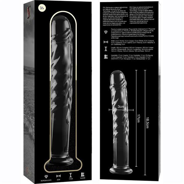 MODEL 16 DILDO BOROSILIKATNO STEKLO JASNO 18.5 CM -O- 3 CM