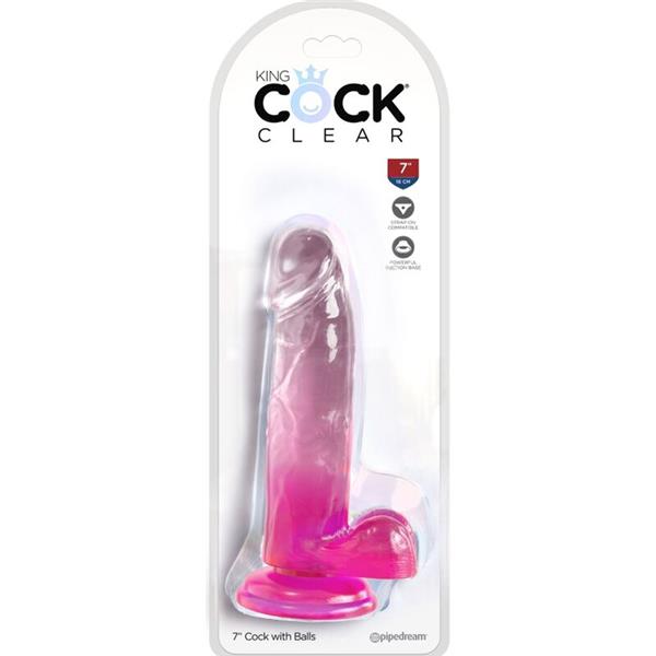CLEAR REALISTIC PENIS WITH BALLS 15.2 CM PINK