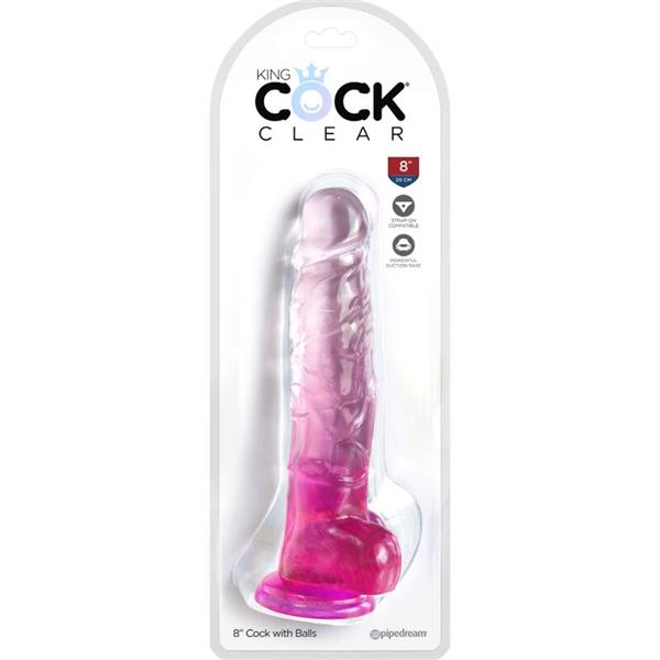 CLEAR REALISTIC PENIS WITH BALLS 16.5 CM PINK
