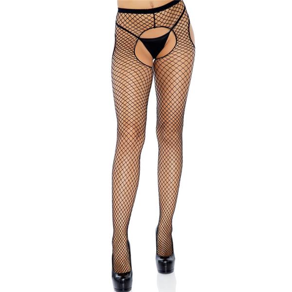 BLACK CROTCHLESS NET STOCKINGS