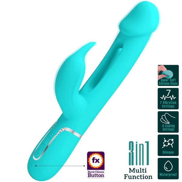 KAMPAS RABBIT 3 IN 1 MULTIFUNCTION VIBRATOR WITH TONGUE AQUA GREEN