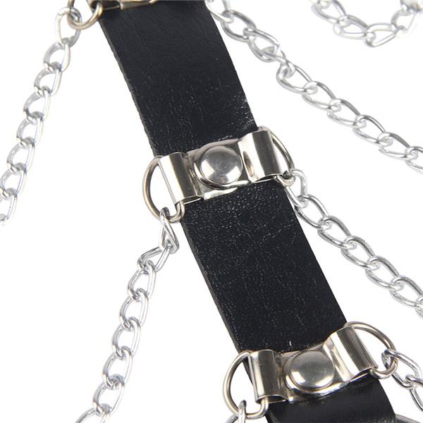 CHEST HARNESS LEATHER CHAINS BLACK ONE SIZE