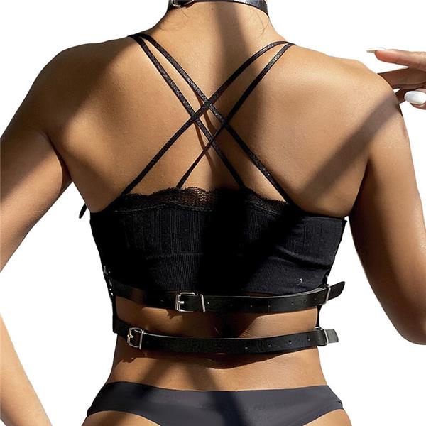 LEATHER RING CHEST HARNESS BLACK ONE SIZE