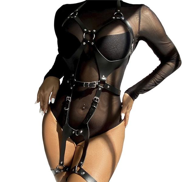 FULL BODY HARNESS WITH LEATHER BUCKLES BLACK ONE SIZE