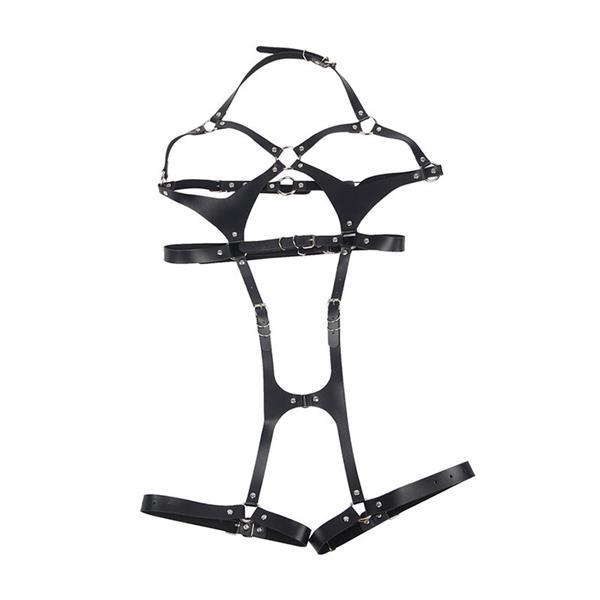 FULL BODY HARNESS WITH LEATHER BUCKLES BLACK ONE SIZE