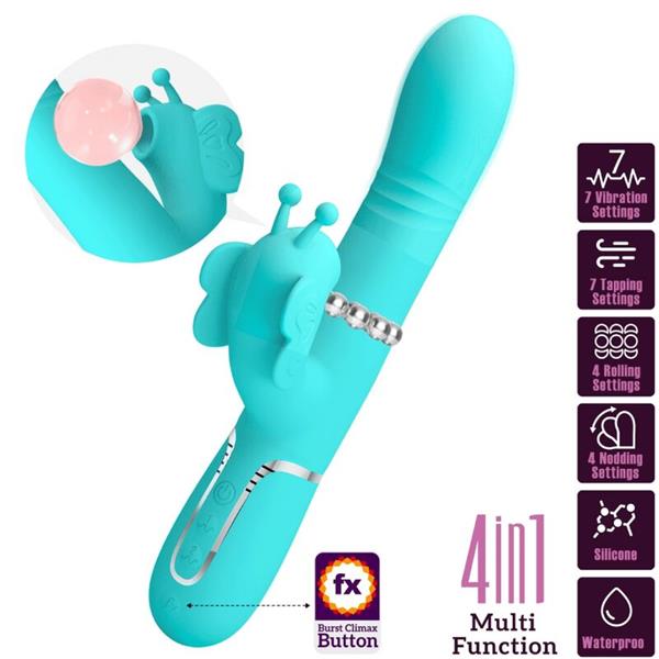 MULTIFUNCTION RABBIT VIBRATOR 4 IN 1 BUTTERFLY AQUA GREEN