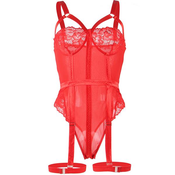 TEDDY WITH GARTER STRAP DETAIL CHEST RED S/M