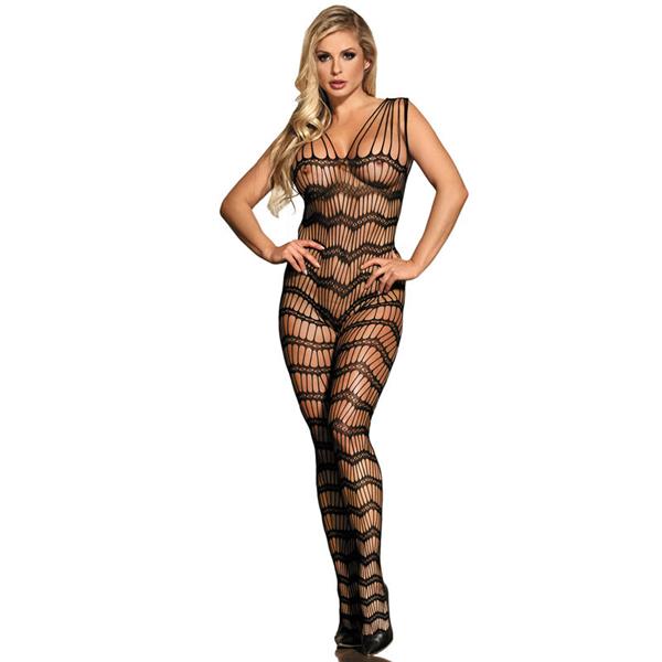 951696 FISHNET CROTCHLESS BODYSTOCKING WITH STRAPS ON THE SHOULDERS BLACK ONE SIZE