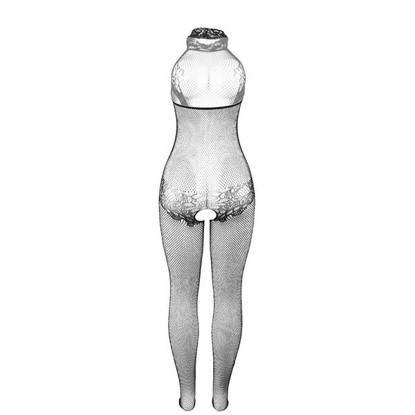 951801 RIBJA IN ČIPKASTA OBLEKA BREZ MEDICINE Z VISOKIM OVRATNIKOM ČRNA ENA VELIKOST