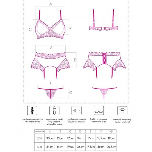 NAHIR LC 20214 BRA + PANTY + GARTER BELT S/M