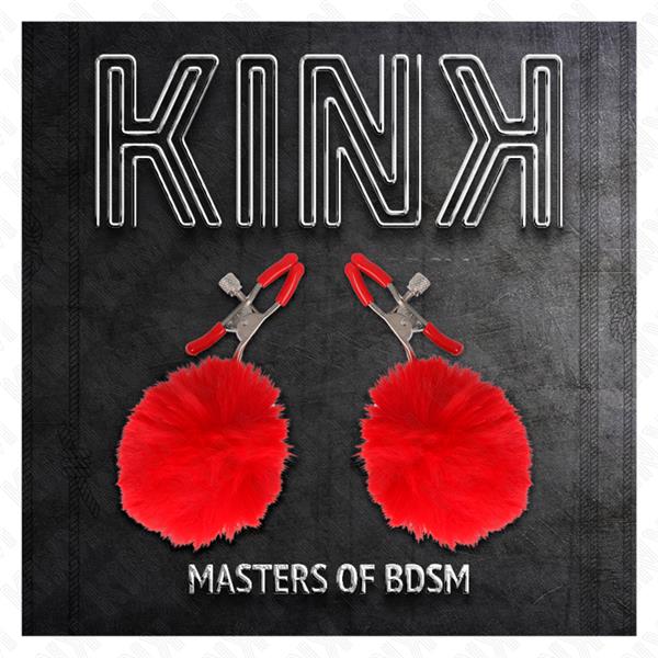 FAUX FUR BALL NIPPLE CLAMP RED 6 CM