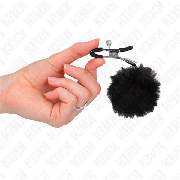 FAUX FUR BALL NIPPLE CLAMP BLACK 6 CM