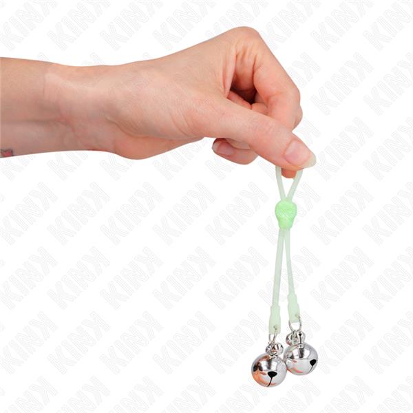LUMINOUS SKULL NIPPLE CLAMPS WITH RING BELLS ADJUSTABLE GREEN / SILVER
