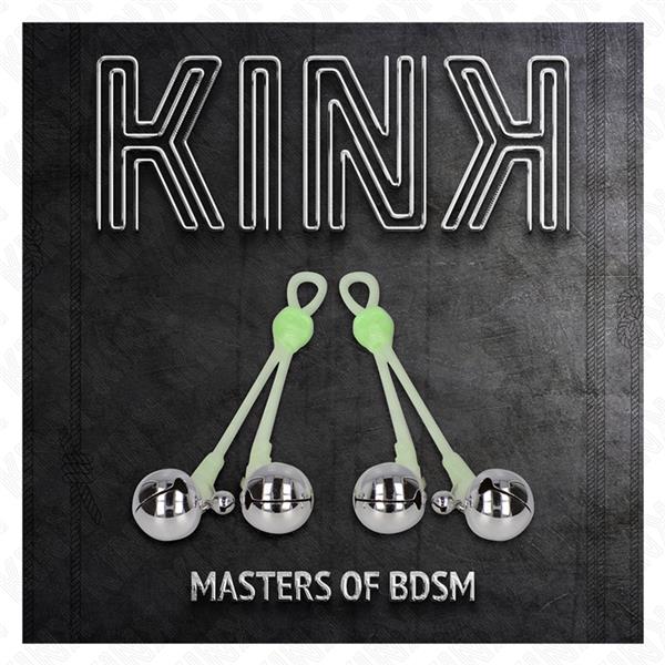 LUMINOUS SKULL NIPPLE CLAMPS WITH RING BELLS ADJUSTABLE GREEN / SILVER