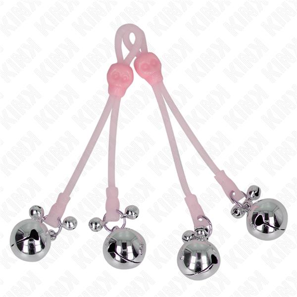 LUMINISCENTNE SKULL NIPPLE CLAMPS S RING BELLS PODESIVE ROZA / SREBRNA