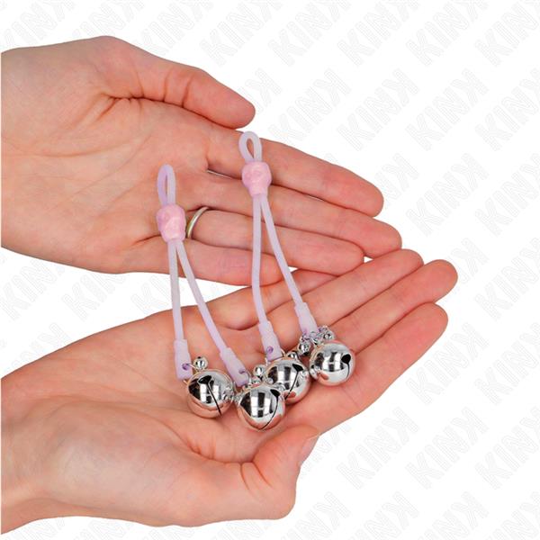 LUMINISCENTNE SKULL NIPPLE CLAMPS S RING BELLS PODESIVE ROZA / SREBRNA