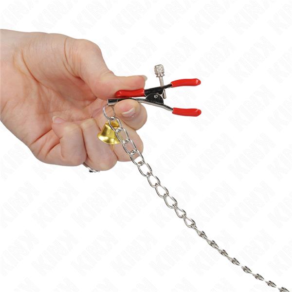 ZVONO TROSTRUKI NIPPLE I CLIT STEZNIKE CRVENE S LANACEM 30 CM