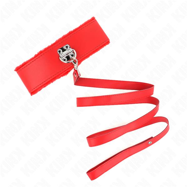 NECKLACE WITH LEASH 116 CM WITH SILVER STUDS MODEL 4 RED ADJUSTABLE 40-48 CM X 6 CM