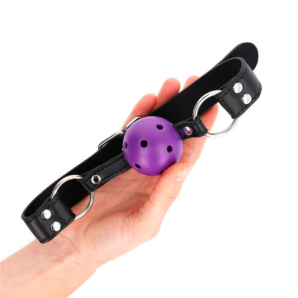 BREATHABLE BALL 4 CM GAG WITH DOUBLE RIVET PURPLE 62.5 x 2.5 CM ADJUSTABLE 42-58 CM