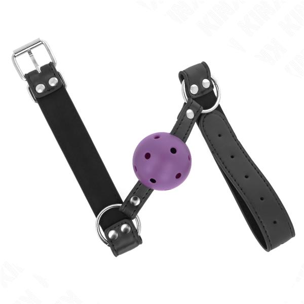 BREATHABLE BALL 4 CM GAG WITH DOUBLE RIVET PURPLE 62.5 x 2.5 CM ADJUSTABLE 42-58 CM