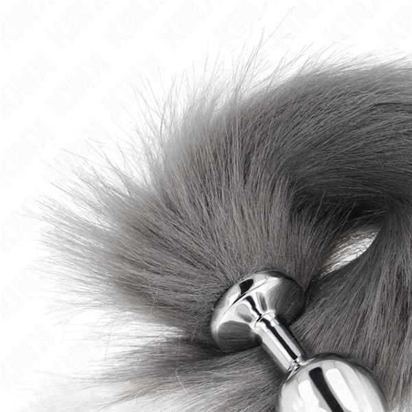 ANAL PLUG SIZE M 8 X 3.5 CM WITH SYNTHETIC TAIL 40 CM GREY AND WHITE