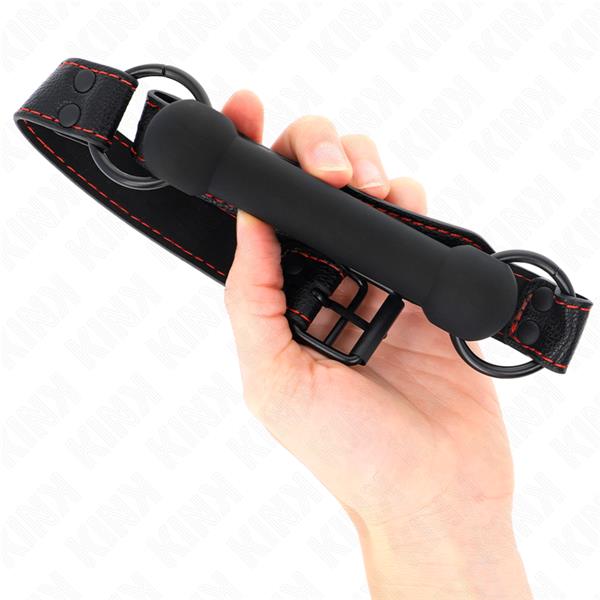 BONE GAG WITH LEATHERETTE STRAP BLACK ADJUSTABLE 41-57 CM