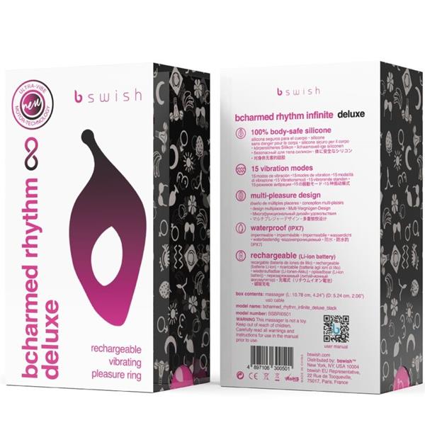 BCHARMED RHYTHM INFINITE DELUXE PENIS RING 15 VIBRATIONS BLACK
