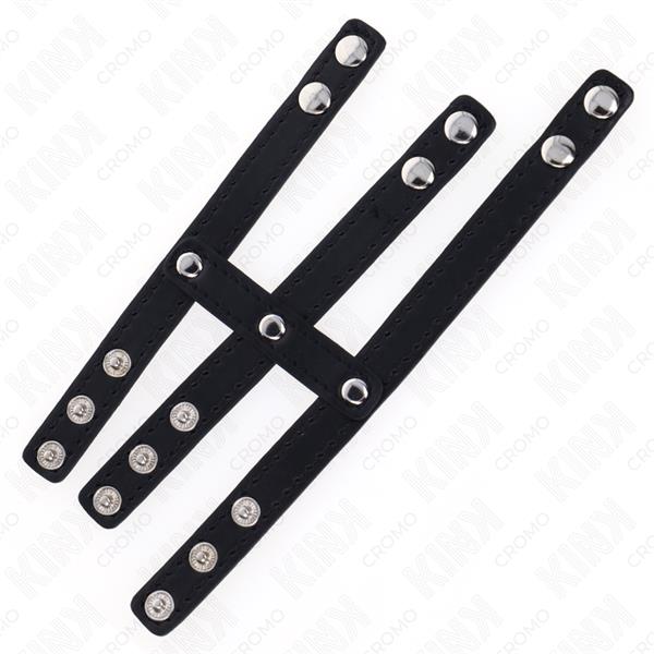 TROJNI KOŽNI PRSTEN ZA PENIS S PODESIVIM ZATVARANJEM