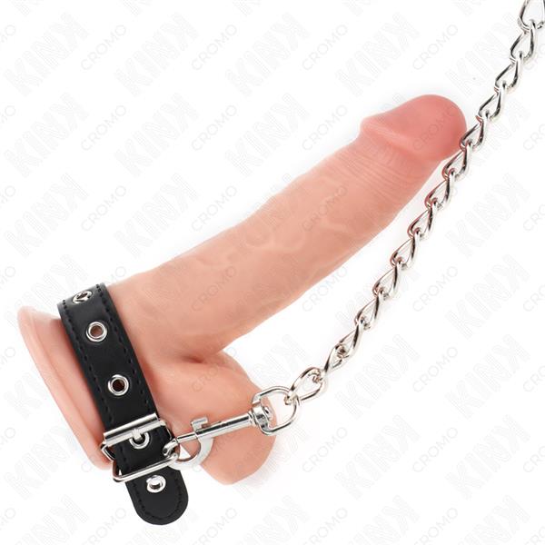 USNJE PENIS RING S TRAKOM 21.5 X 2 CM IN METALNA VERIGA 60 CM