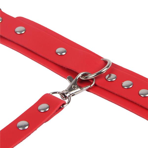 953706 HANDCUFFS WITH BONDAGE BELT RED ONE SIZE