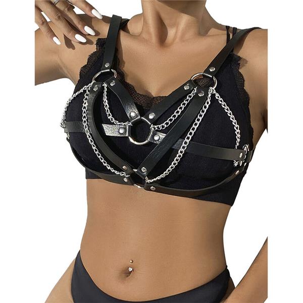 953713 PUNK BONDAGE BELT METAL BUCKLE BLACK ONE SIZE