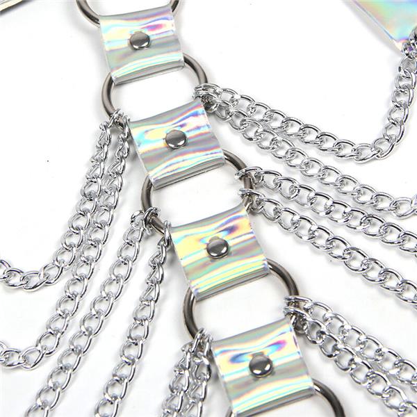 953737 CHEST HARNESS WITH RINGS AND CHAINS SILVER ONE SIZE
