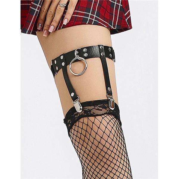 953744 ADJUSTABLE LEATHER PUNK GARTER BLACK ONE SIZE