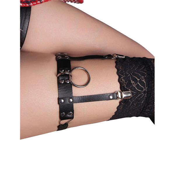 953744 ADJUSTABLE LEATHER PUNK GARTER BLACK ONE SIZE