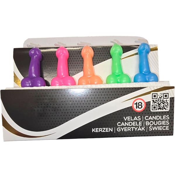 BOX OF 5 PENIS-SHAPED CANDLES IN DIFFERENT COLORS