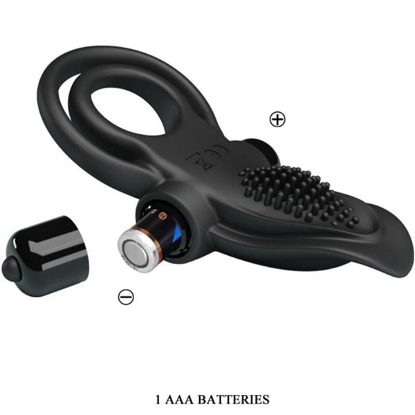 DVOJNI VIBRIRAJOČI OBROČ + STIMULATOR KLITORISA 10 VIBRACIJ ČRNA