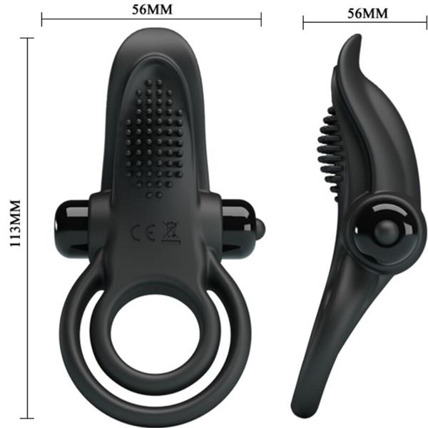 DVOJNI VIBRIRAJOČI OBROČ + STIMULATOR KLITORISA 10 VIBRACIJ ČRNA