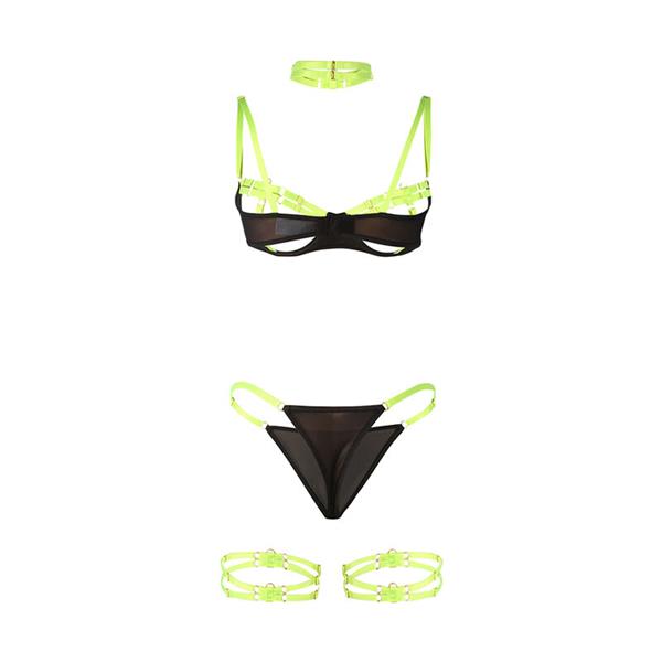 955274 BRA SET WITH NECKLACE AND LEG DETAILS FLUORESCENT GREEN S/M