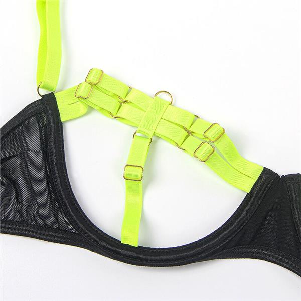 955274 BRA SET WITH NECKLACE AND LEG DETAILS FLUORESCENT GREEN S/M