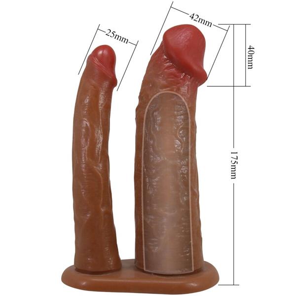 YAIRON DOUBLE PENIS SLEEVE WITH 4 CM EXTENSION MULATTO