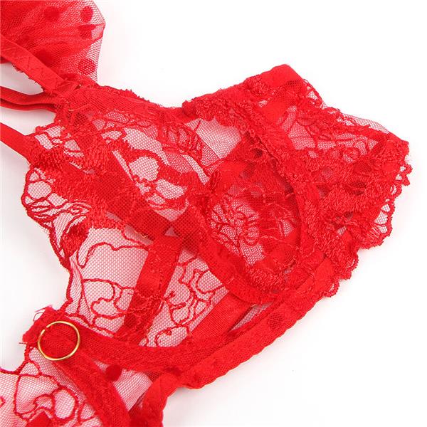 957506  LACE BRA AND GARTER SET RED S/M