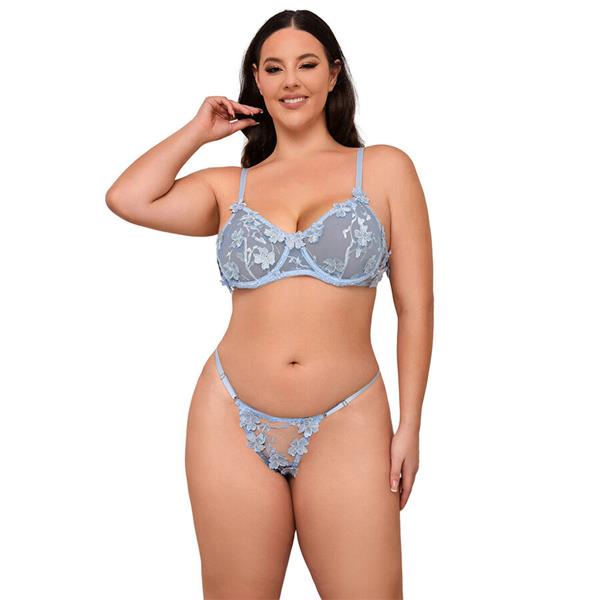 957629 SET MODREGA CVETLIČNEGA ČIPKASTEGA BRA IN TANGIC S/M