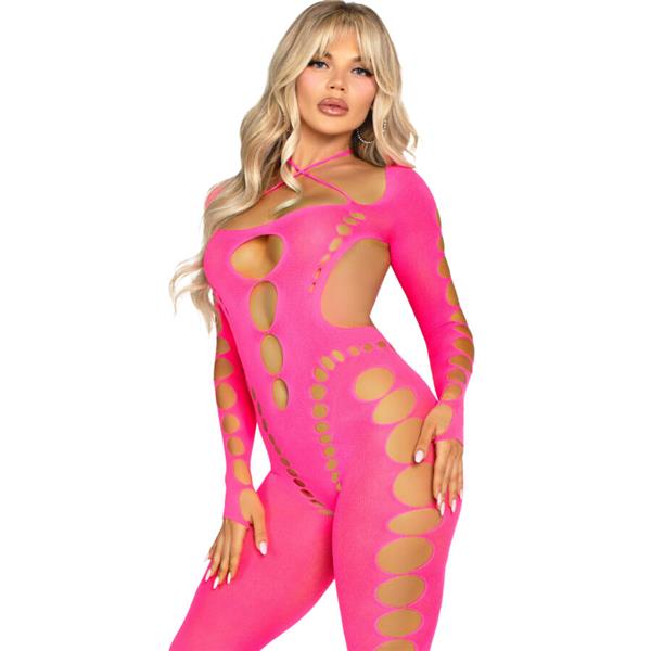 PINK OPEN BACK BODYSTOCKING ONE SIZE